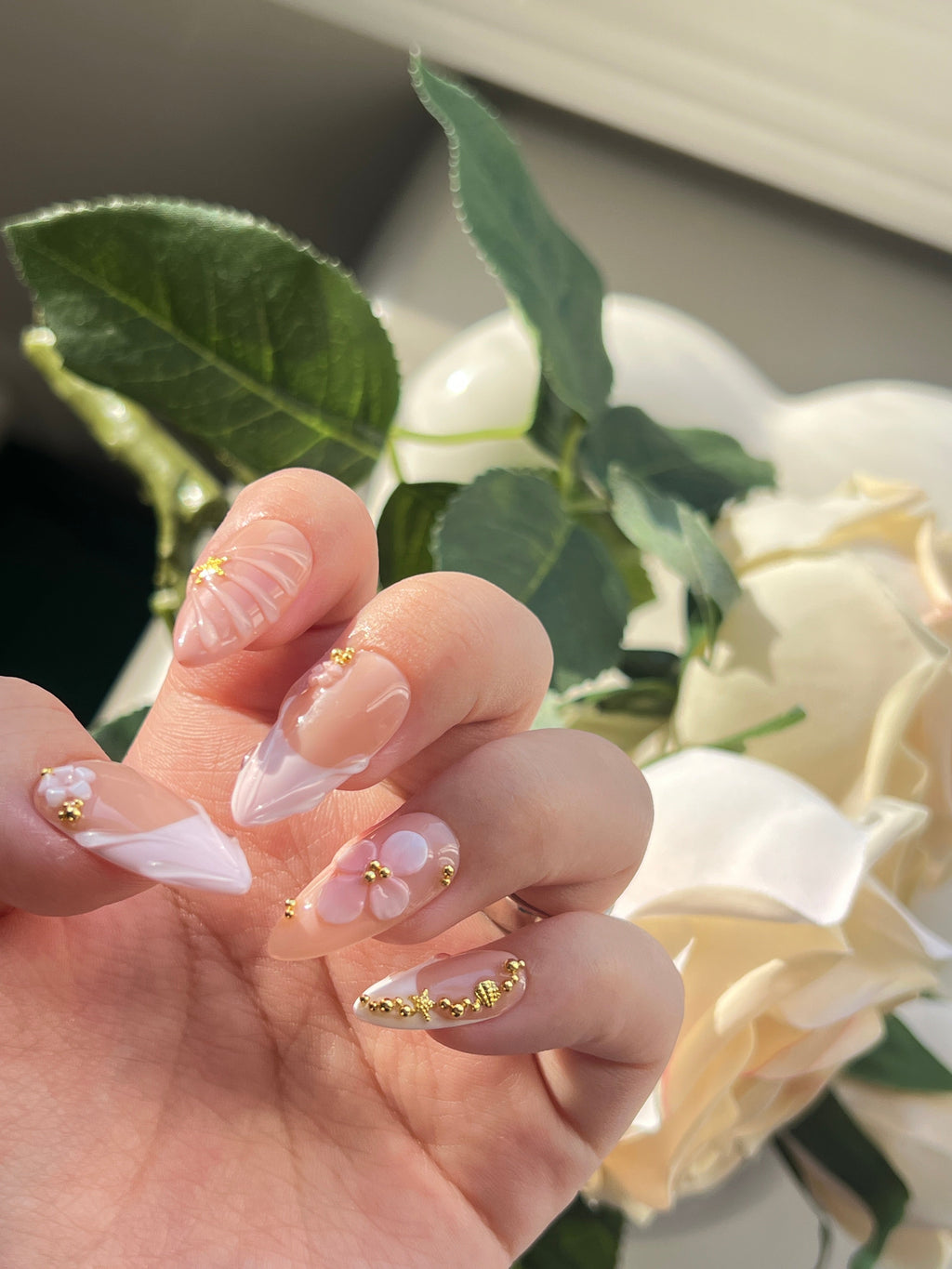 White Blossom Handmade Press-On Nails