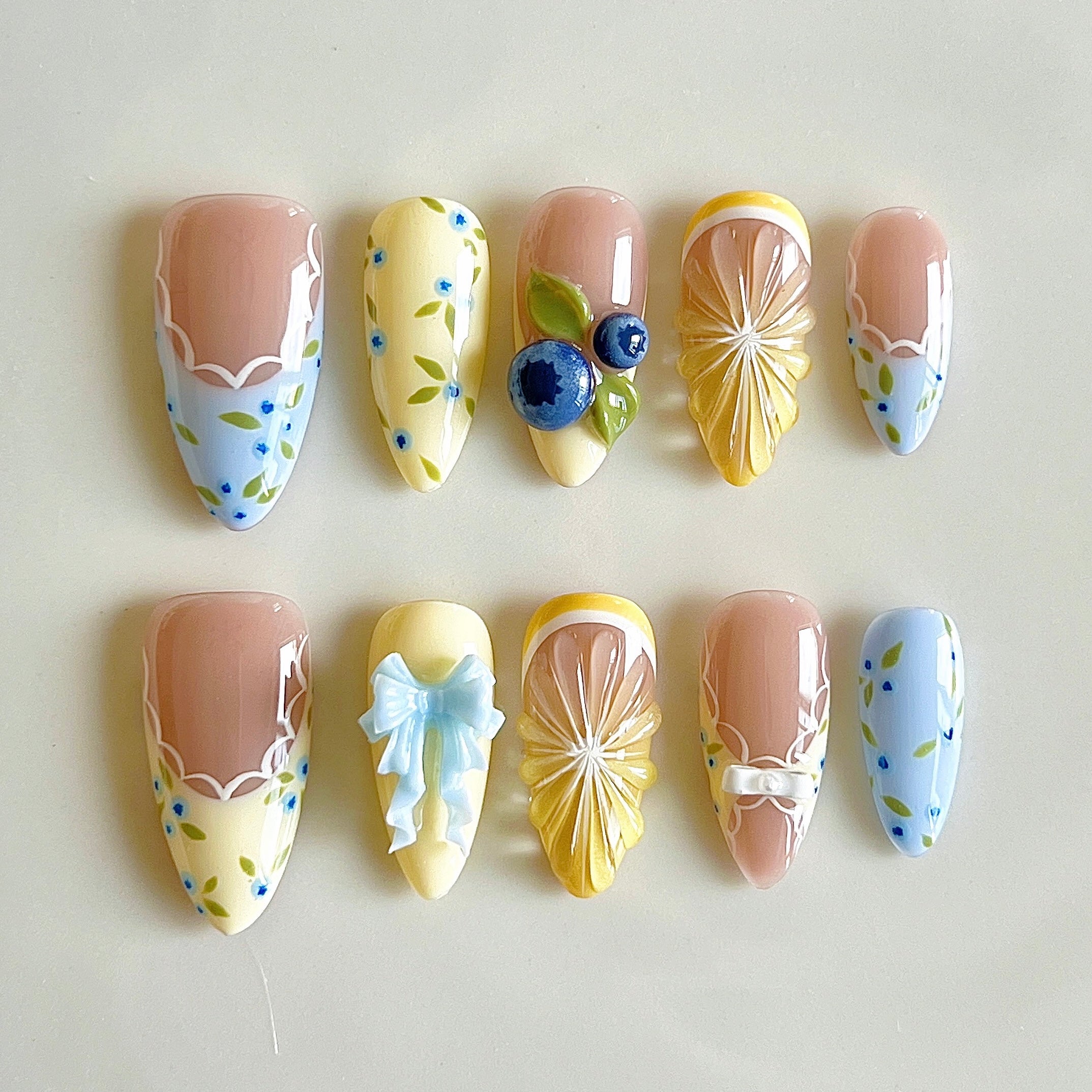 Blueberry Lemon Handmade Press-On Nails