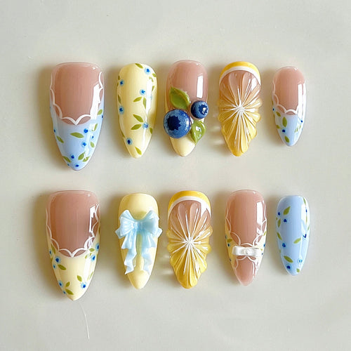 Blueberry Lemon Handmade Press-On Nails