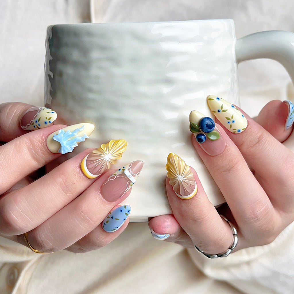 Blueberry Lemon Handmade Press-On Nails