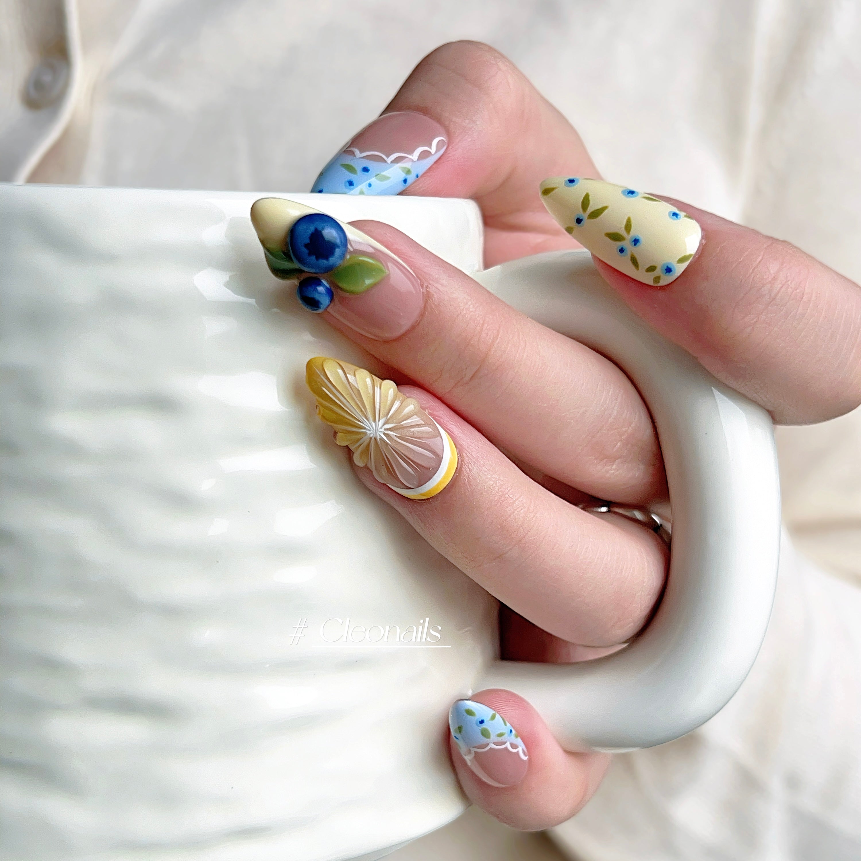 Blueberry Lemon Handmade Press-On Nails