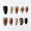 Black & Cream Vintage Floral Handmade Press-On Nails