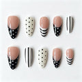 Black & White Polka Dot Stripe French Handmade Press-On Nails