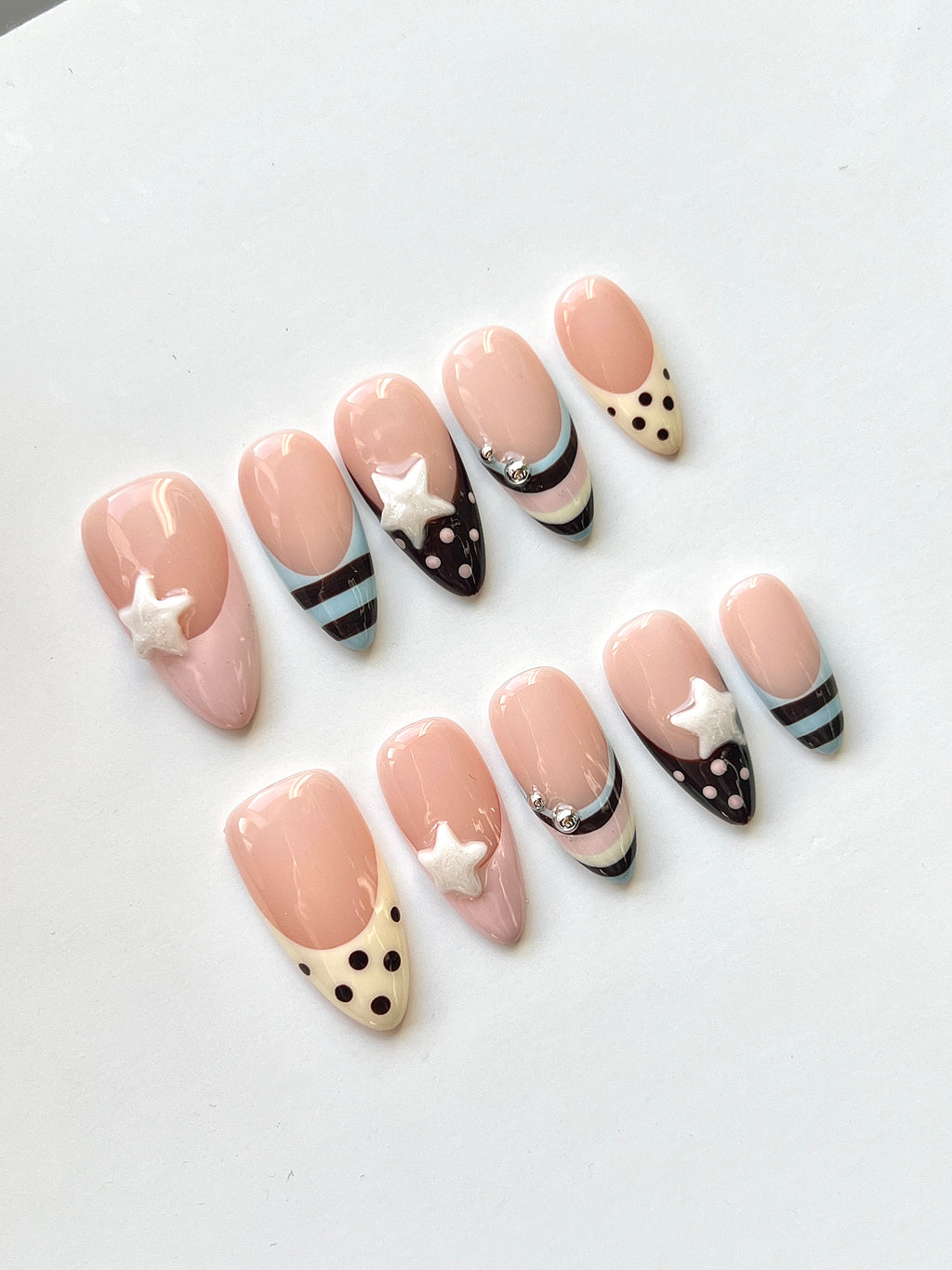 Star & Polka Dot Press-On Nails | Chocolate Brown Handmade