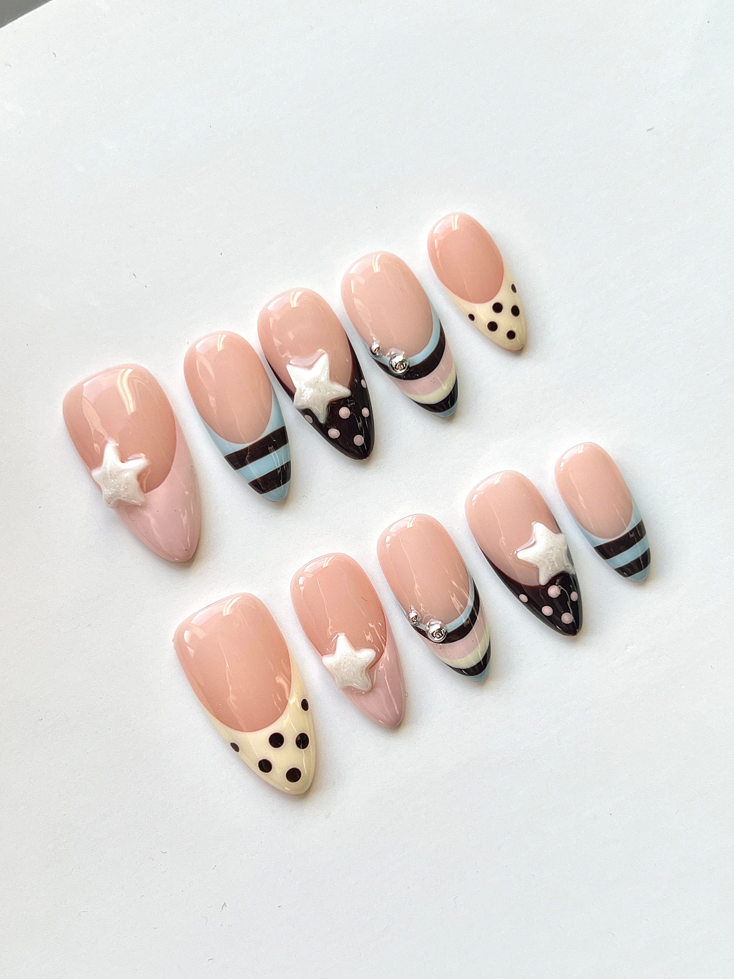 Star & Polka Dot Press-On Nails | Chocolate Brown Handmade