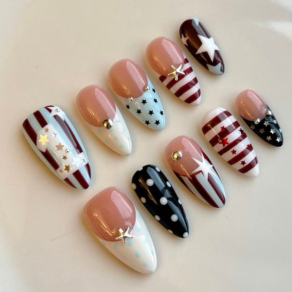Stars & Stripes 4th of July Handmade Press-On Nails