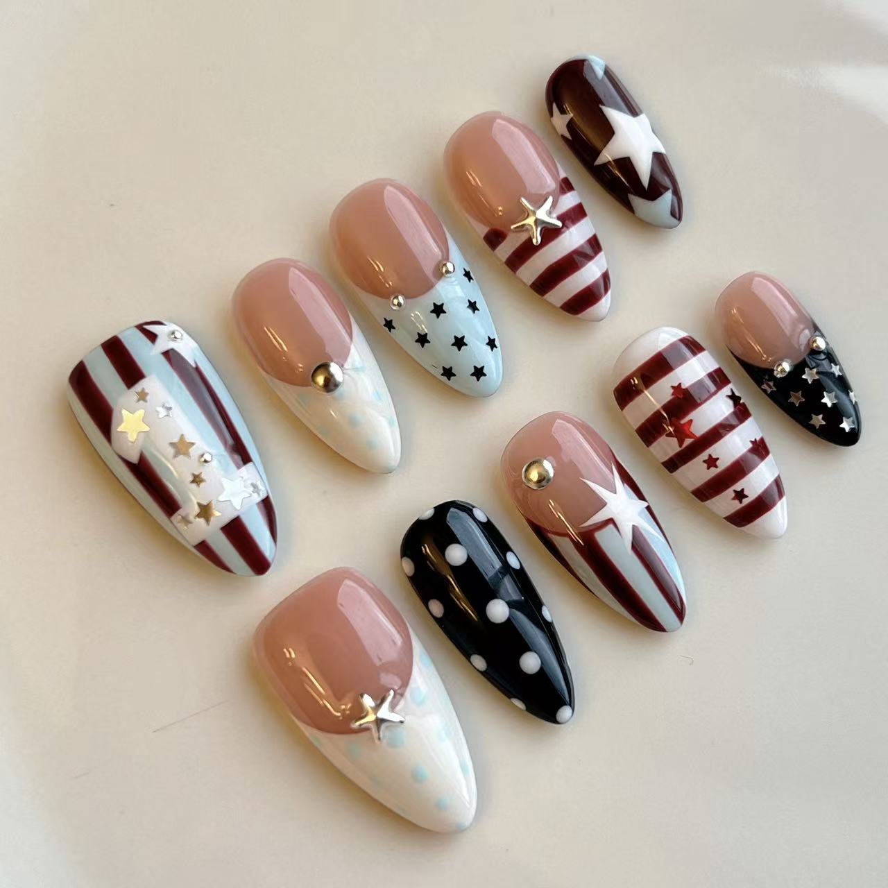 Stars & Stripes 4th of July Handmade Press-On Nails