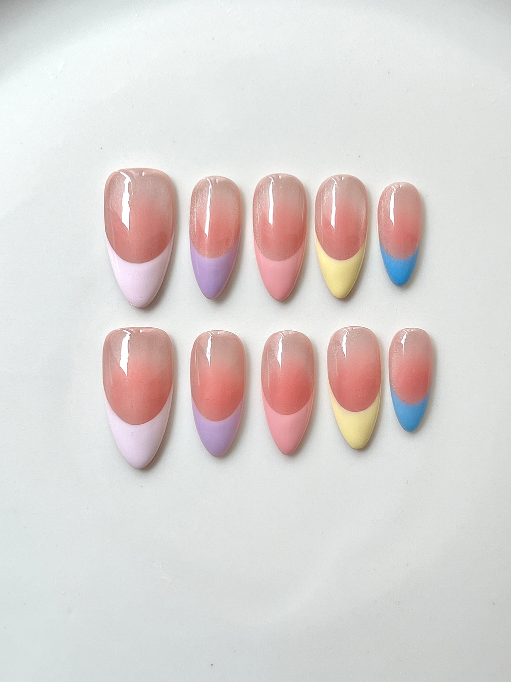 Pastel Rainbow French Press-On Nails | Jelly Gradient Handmade