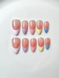 Pastel Rainbow French Press-On Nails | Jelly Gradient Handmade