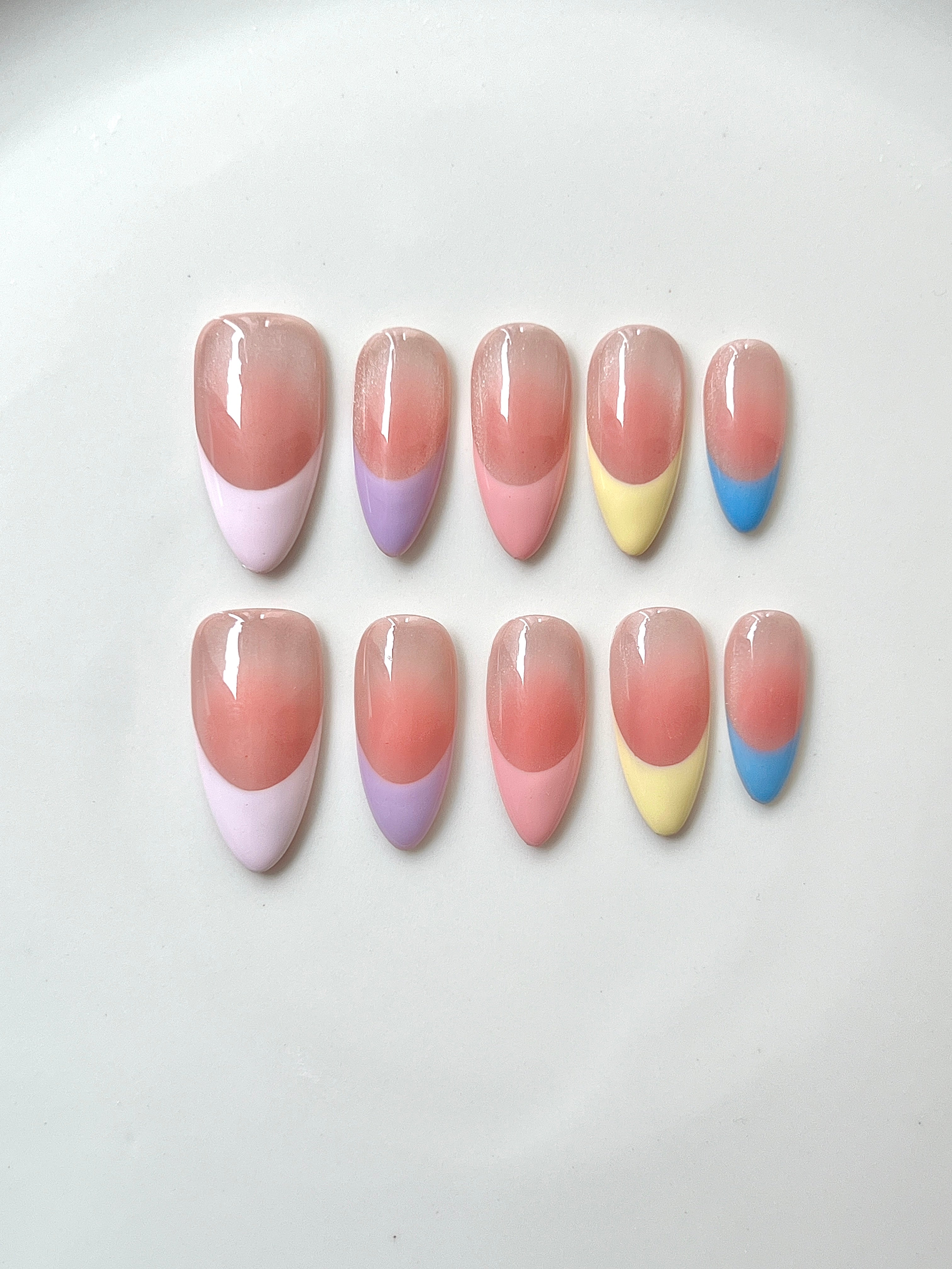 Pastel Rainbow French Press-On Nails | Jelly Gradient Handmade