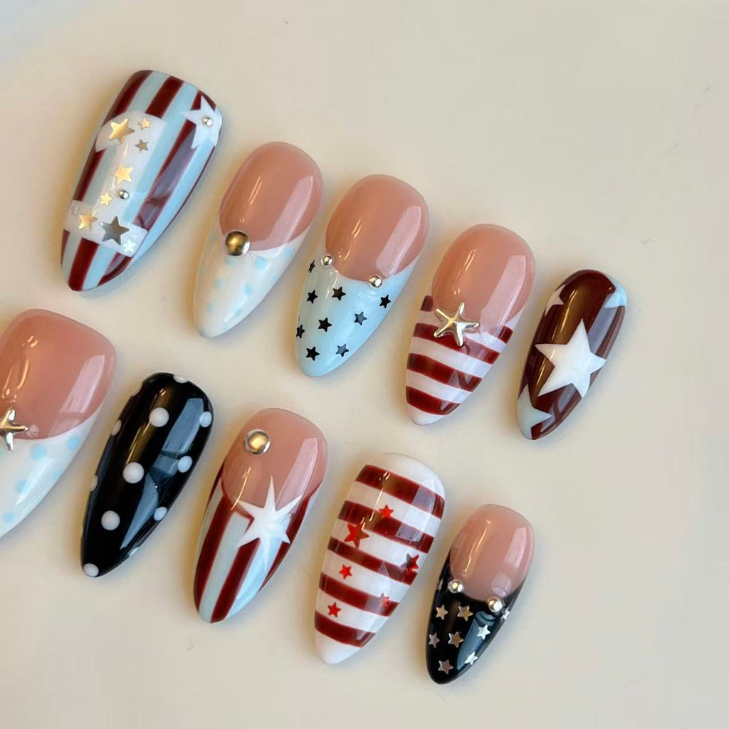 Stars & Stripes 4th of July Handmade Press-On Nails
