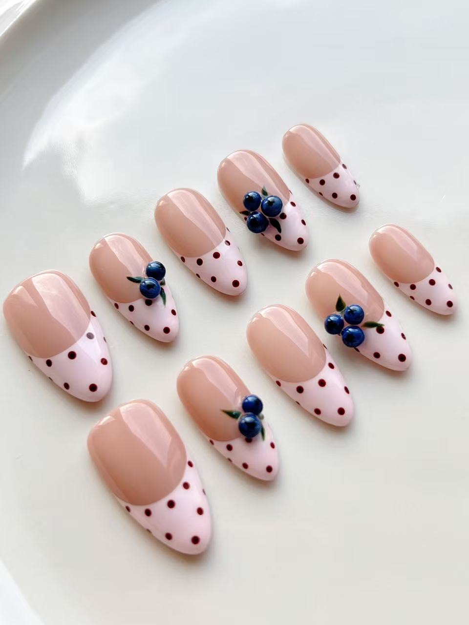 Blueberry Polka Dot French Press-On Nails | CleoNails
