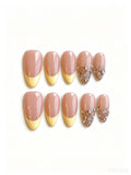 Butter Yellow French Rhinestone Handmade Press-On Nails