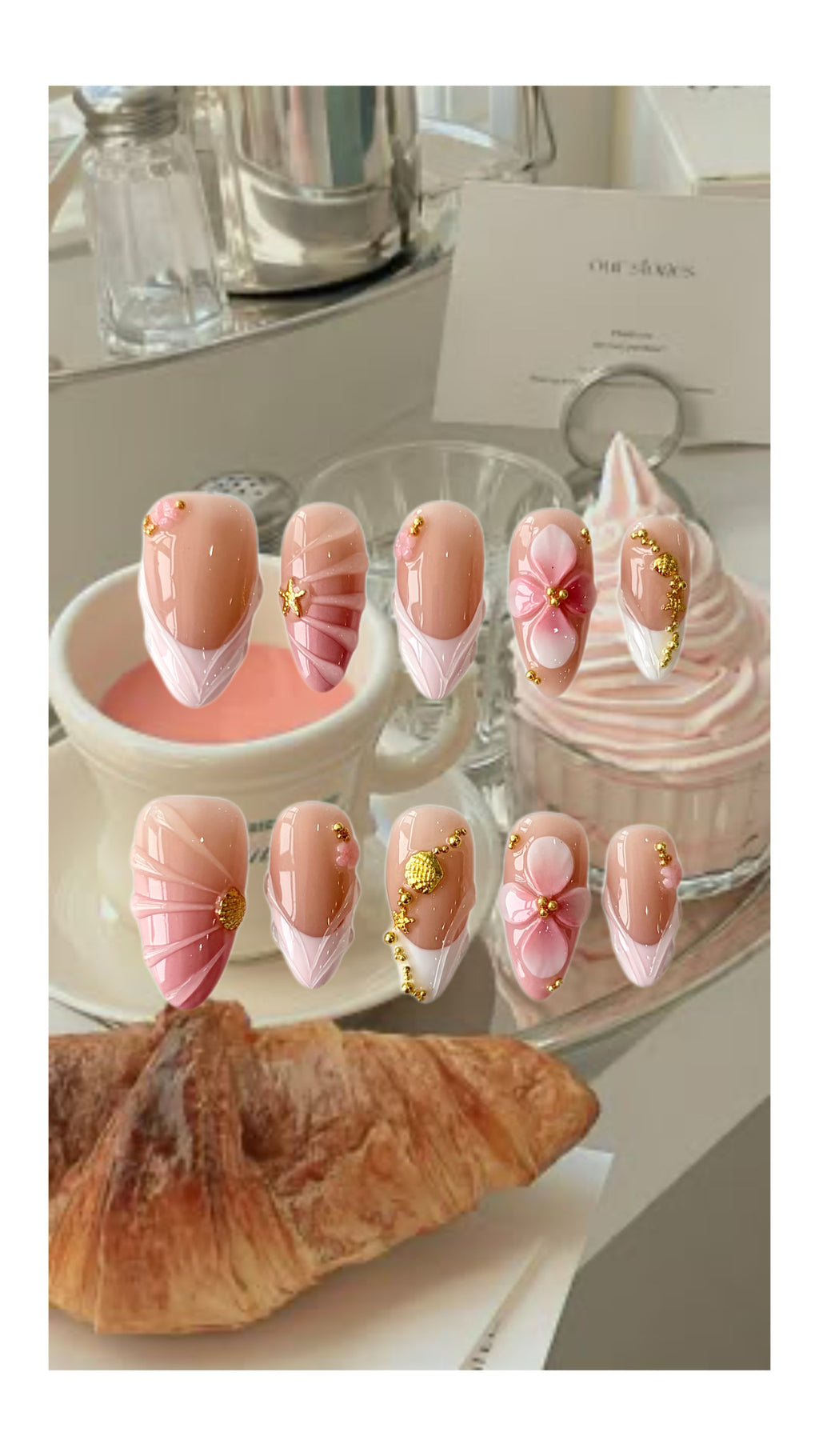 White Blossom Handmade Press-On Nails