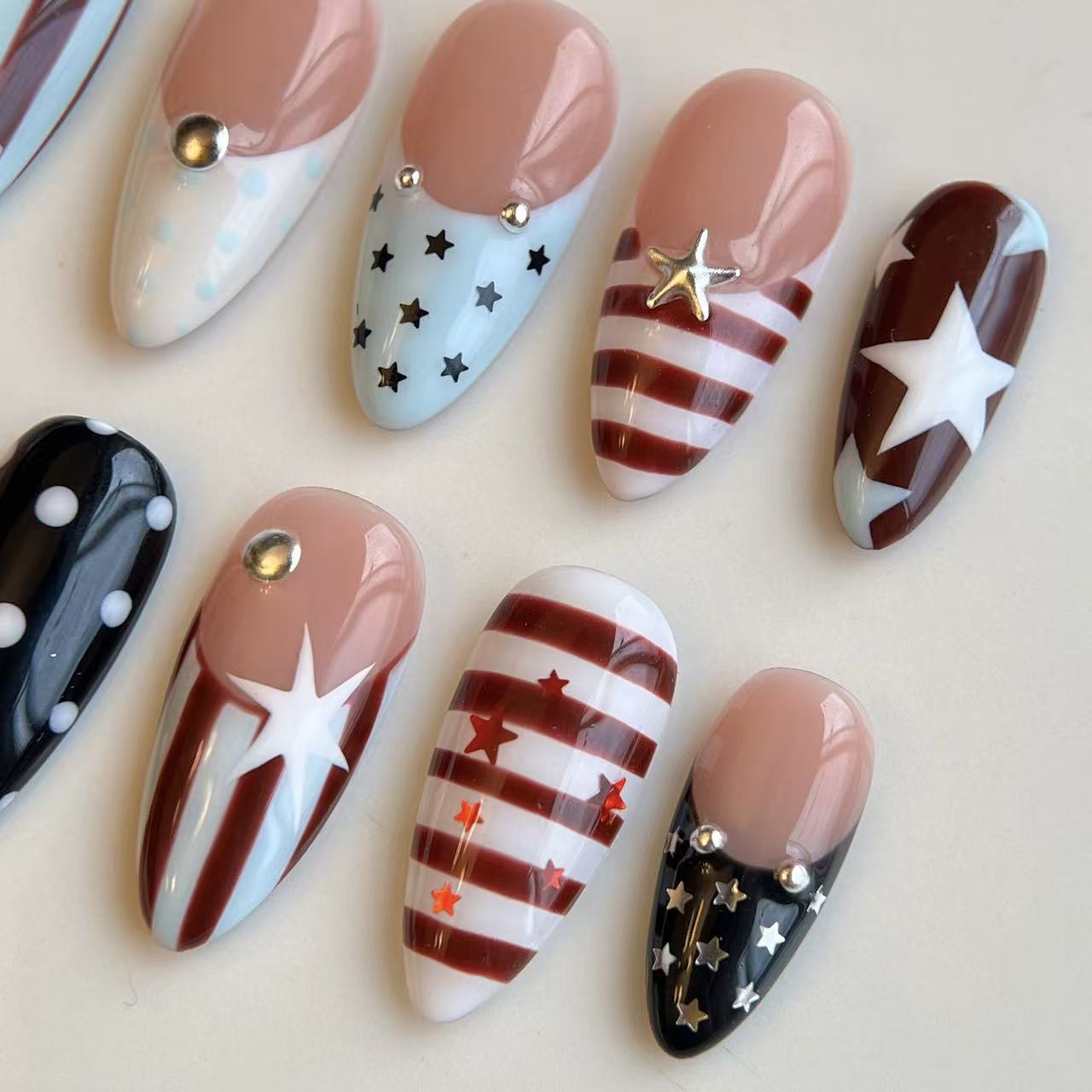Stars & Stripes 4th of July Handmade Press-On Nails
