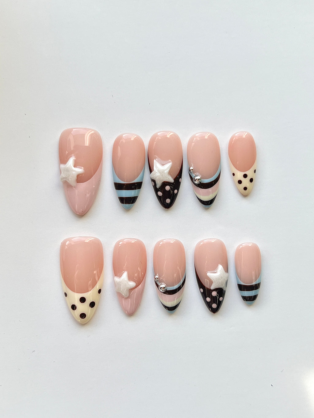 Star & Polka Dot Press-On Nails | Chocolate Brown Handmade