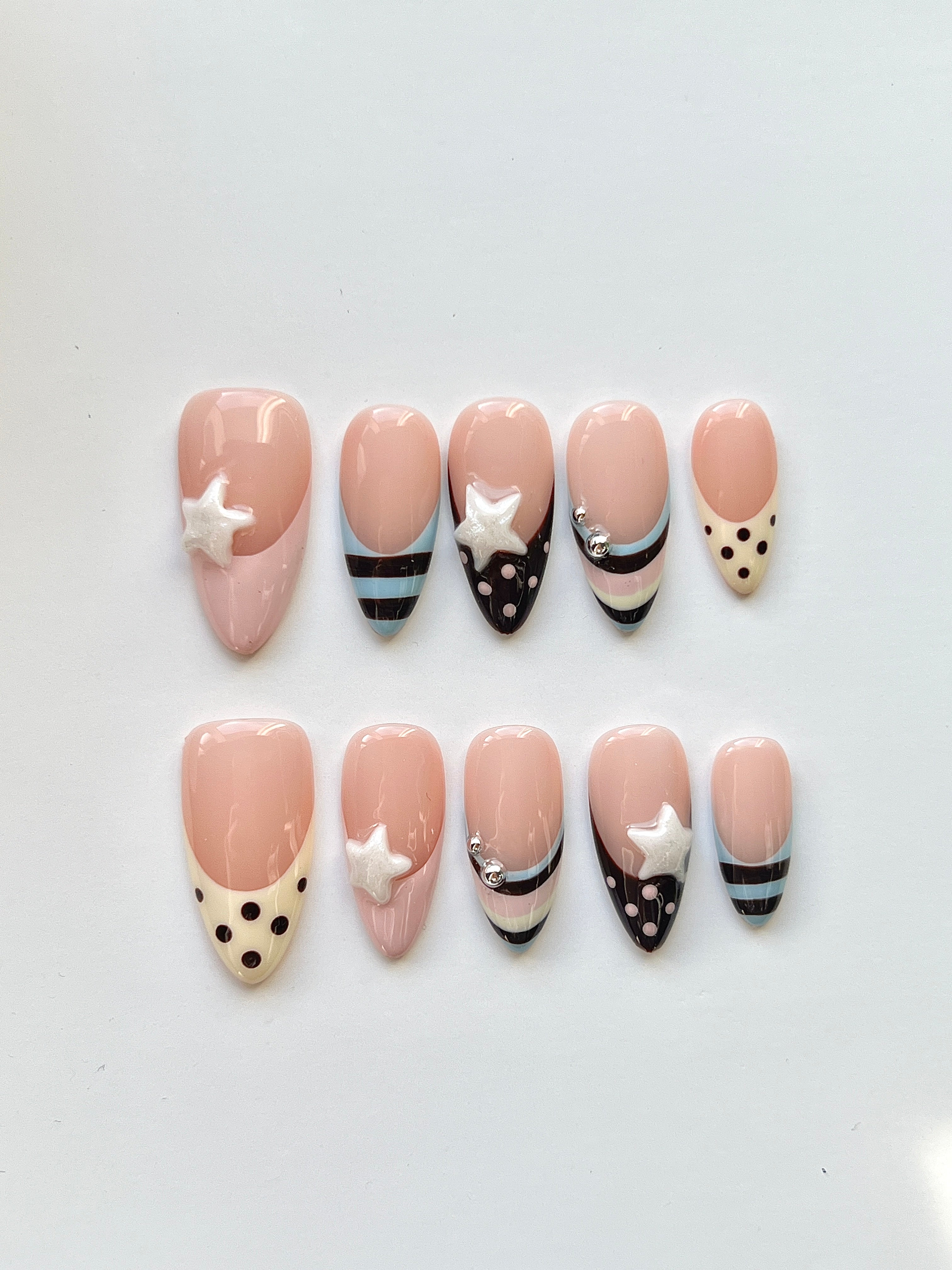 Star & Polka Dot Press-On Nails | Chocolate Brown Handmade