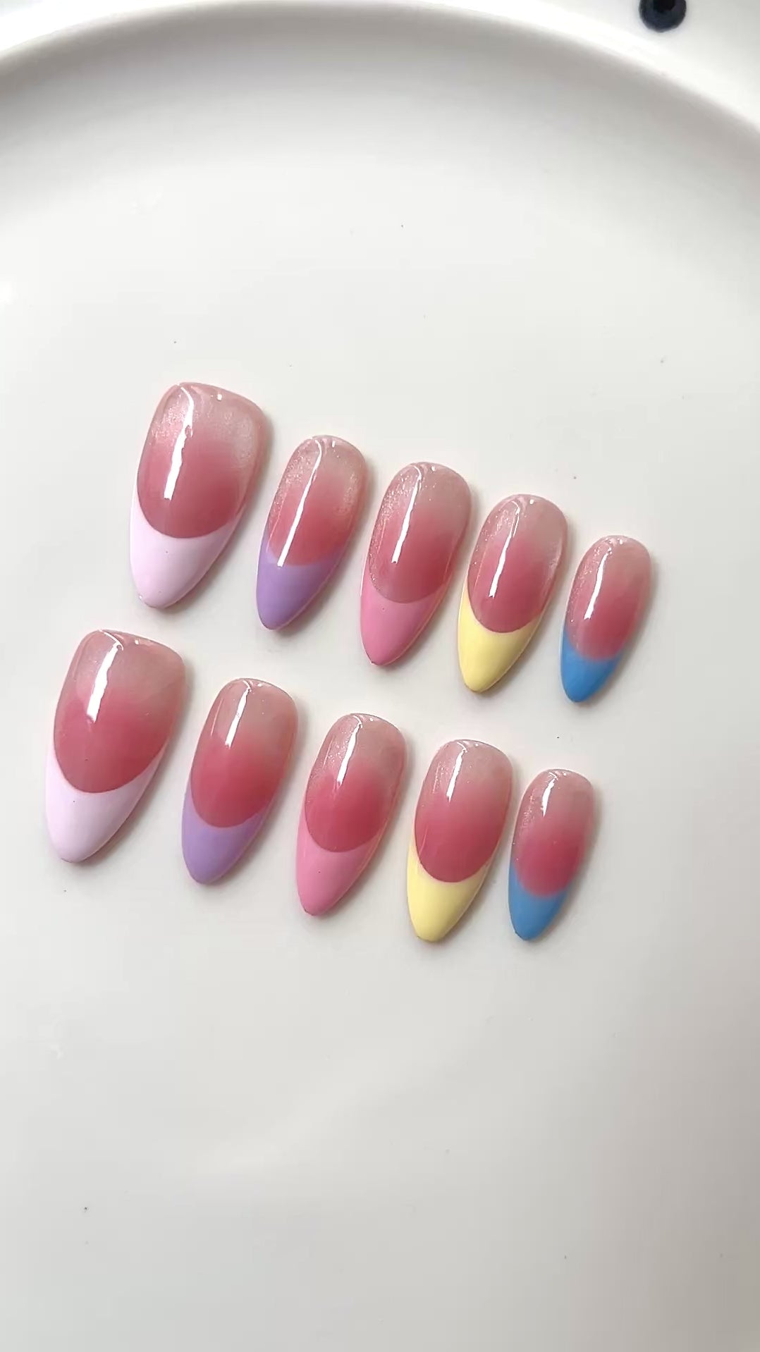 Pastel Rainbow French Press-On Nails | Jelly Gradient Handmade